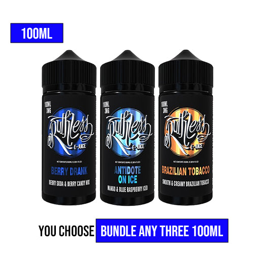 Ruthless Vapor 120ML Pick 3 Bundle (360ml) Vape Juice Bundle $29.99 Ruthless Vapor 120ML Pick 3 Bundle (360ml) Vape Juice Bundle $29.99